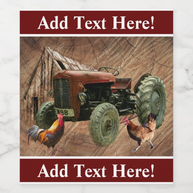 Vintag Red Tractor Rustic Barn Shed Hen Rooster Weinetikett (Einzelnes Label)