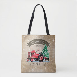 Vintag Red Traktor Weihnachtsbaum Burlap Name Tasche