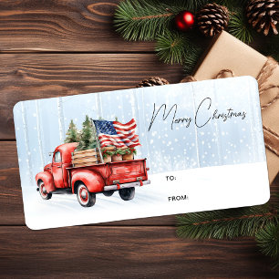 Vintag Red Truck Patriotic Frohe Weihnachtsgeschen Adressaufkleber