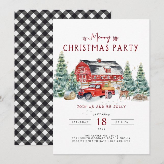 Vintag Red Truck Weihnachts-Party Einladung (Vorne/Hinten)