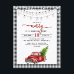 Vintag Red Truck Weihnachts-Party Einladung Postkarte<br><div class="desc">Vintag Red Truck Weihnachts-Party Einladung Postcard - Was für eine lustige, trendige Art und Weise, Ihre Weihnachts-Party-Details an Ihre Familie und Freunde zu schicken in dieser Urlaubssaison! Ein roter LKW, der einen Weihnachtsbaum mit Streichleuchten über dem Kopf und hübscher Schriftzeichen trägt. Die Karte ist von einem karierten Büffel in Schwarz...</div>