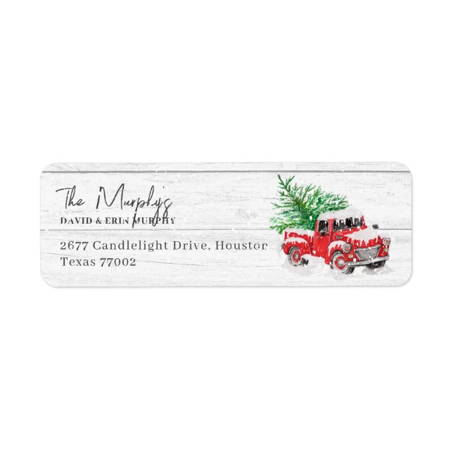 Vintag Red Truck Weihnachts-Rücksendeadresse (Vorne)