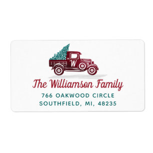 Vintag Red Truck Weihnachtsbaum Monogram Adresse