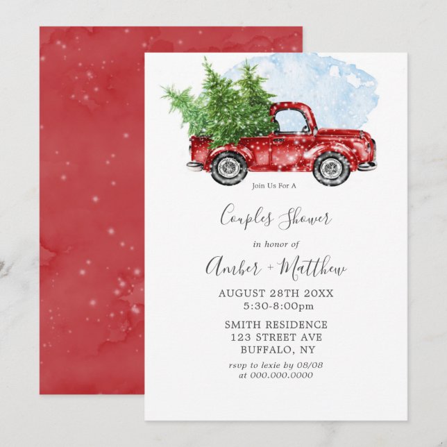 Vintag Red Truck Weihnachtsdusche lädt ein (Vorne/Hinten)