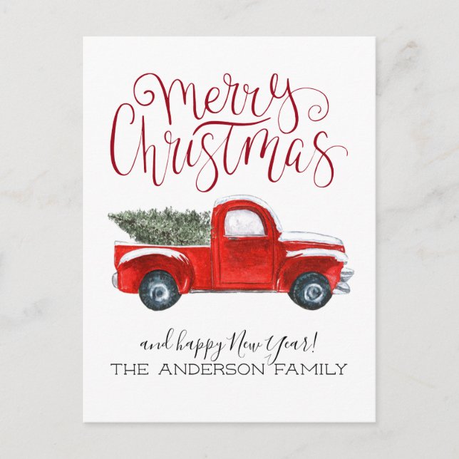Vintag Red Truck Weihnachtskarte Feiertagspostkarte (Vorderseite)