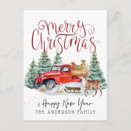 Vintag Red Truck Weihnachtskarte Feiertagspostkarte