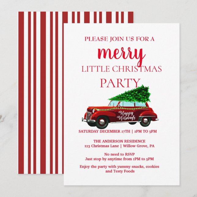 Vintag Red Truck Weihnachtsschmuck Einladung (Vorne/Hinten)