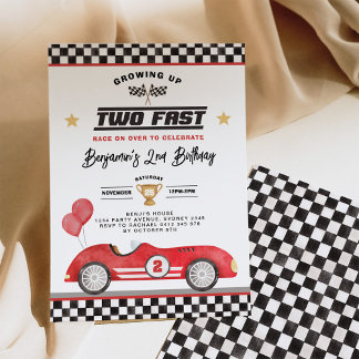 Vintag Red Two Fast Race Car Boy 2. Geburtstag Einladung