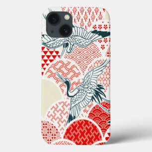 Vintag Red White Bird Japanischer Kimono Floral Case-Mate iPhone Hülle