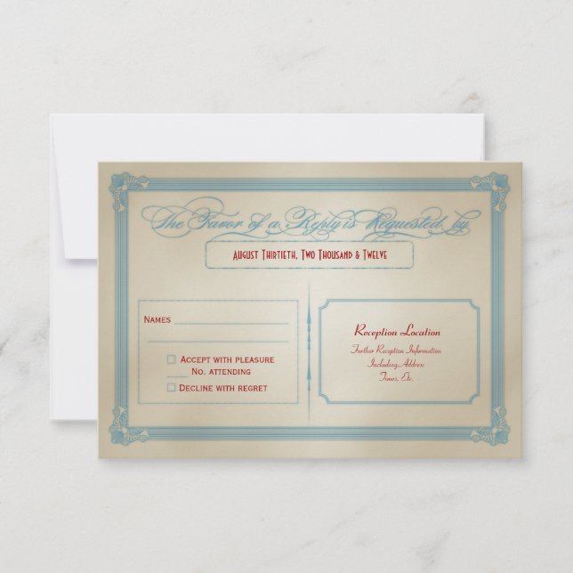 Vintag Red White & Blue DIY Wedding RSVP (Vorderseite)