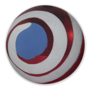 Vintag Red White Glass Weihnachtsball Swirl Keramikknauf
