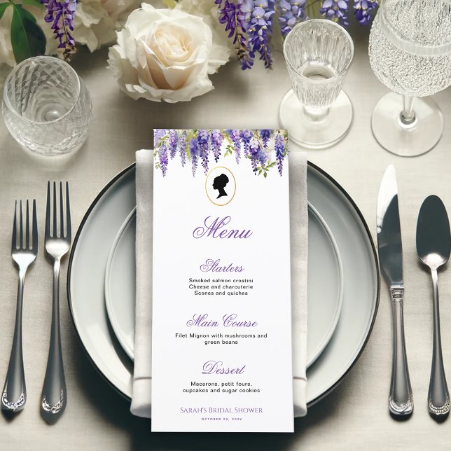 Vintag Regency Lady Lila Wisteria Brautparty Menükarte (Von Creator hochgeladen)