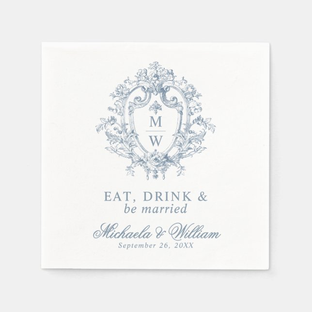 Vintag Regency Monogram Wappen Hochzeitsbenutzerde Serviette (Vorderseite)