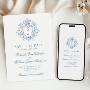 Vintag Regency Monogram Wappen Non-Foto Hochzeit Save The Date