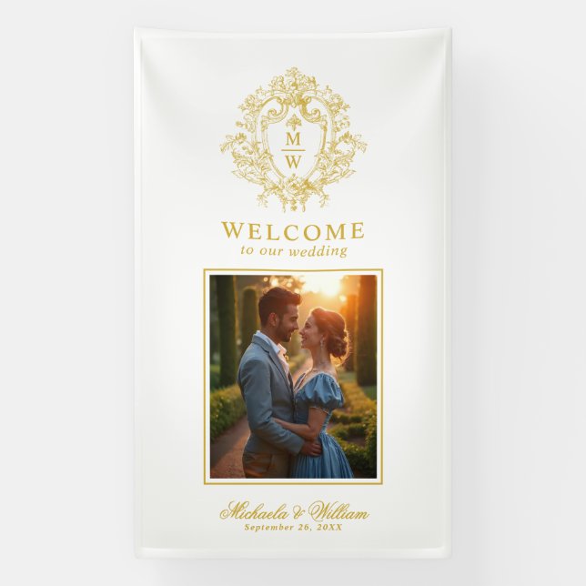 Vintag Regency Monogram Wappen Wedding Welcome Banner (Vertikal)