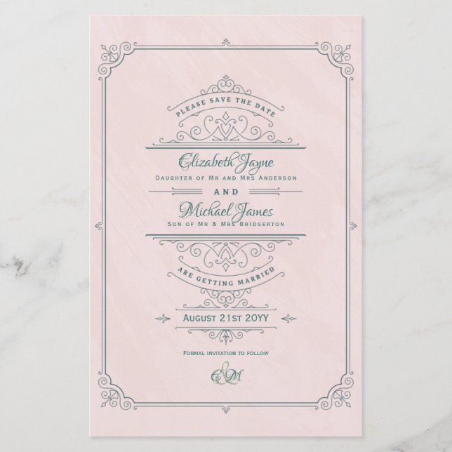 Vintag Regency Verziert Wedding rettet Termine (Vorderseite)