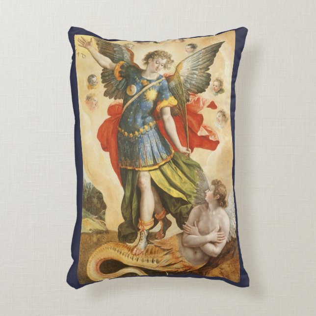 Vintag Religiös, Saint Michael Defeats Lucifer Dekokissen (Vorderseite(Vertikal))