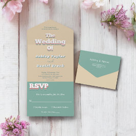 Vintag Retro 70er Groovy Moderne Hochzeit All In One Einladung