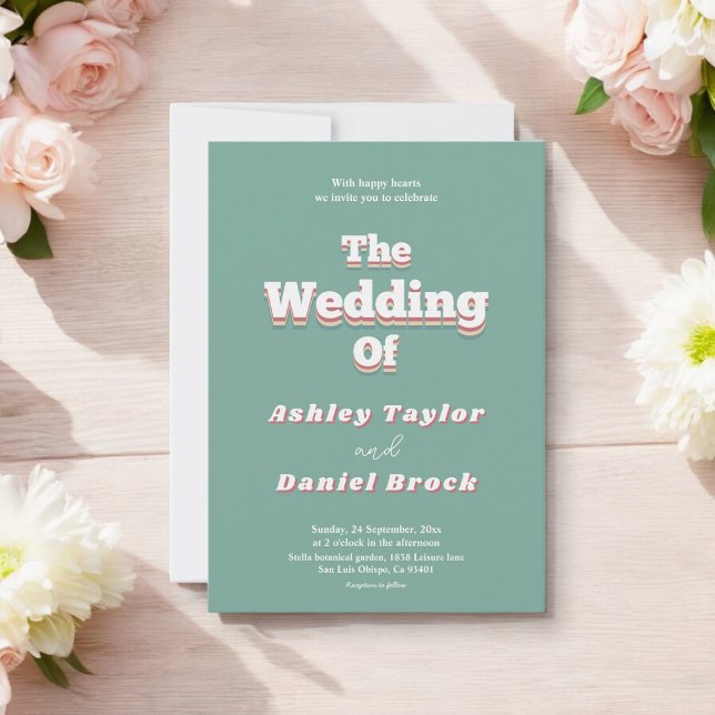 Vintag Retro 70er Groovy Moderne Hochzeit Einladung (Von Creator hochgeladen)