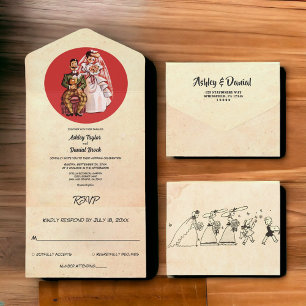 Vintag Retro Altes rustikales Paar Stilvolle Hochz All In One Einladung