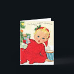 Vintag Retro Baby's First Christmas Feiertagskarte<br><div class="desc">Vintage Retro Baby's erste Weihnachts gefaltete Weihnachtskarte . Personalisieren Sie dies mit Ihrer eigenen Nachricht im Inneren oder verließ Sie es leer.</div>