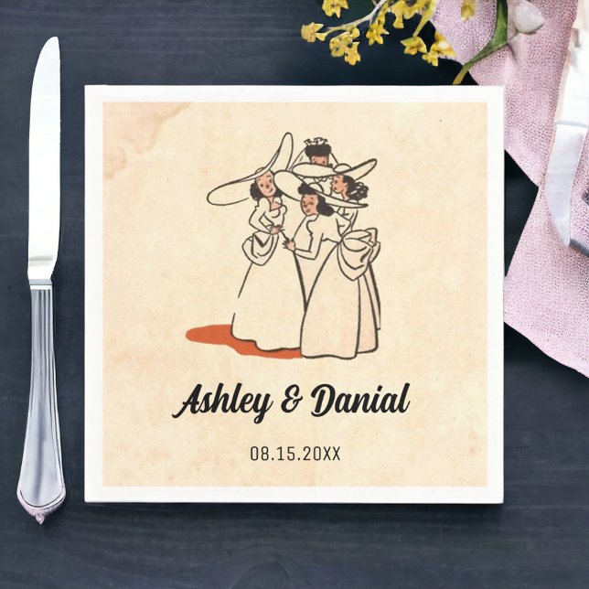 Vintag Retro Bridesmaids Rustic 50er Comic Wedding Serviette (Von Creator hochgeladen)