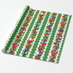 Vintag Retro Christmas Bauble Garland Strip Geschenkpapier