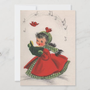 Vintag Retro Christmas Caroling Girl Feiertagskarte