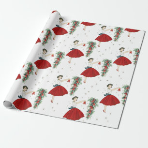 Vintag Retro Christmas Lady Geschenkpapier