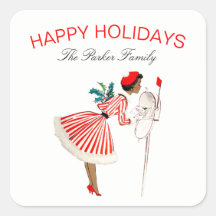 Vintag Retro Christmas Lady Red White