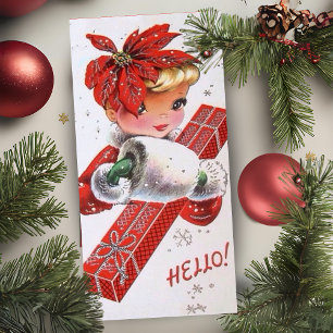 Vintag Retro Christmas Poinsettia Lady Custom Feiertagskarte
