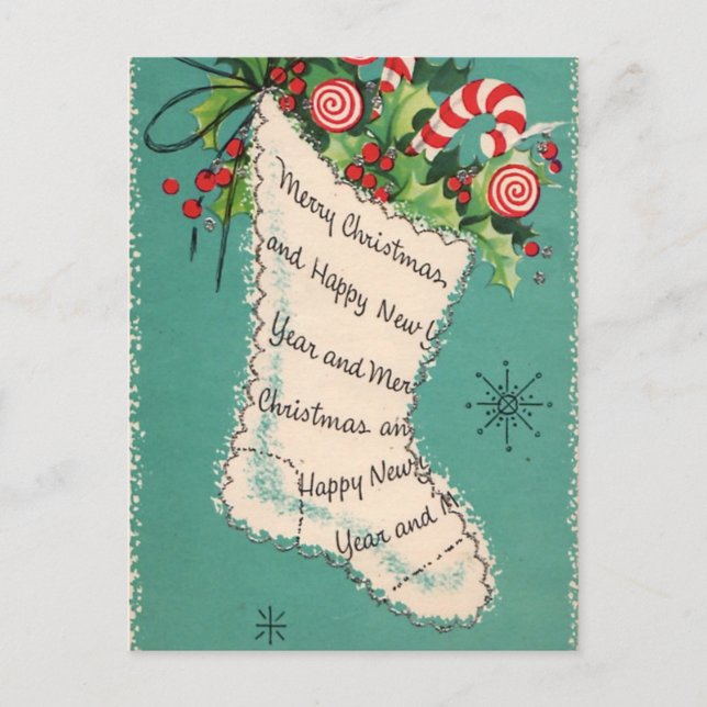 Vintag Retro Christmas Postkarte (Vorderseite)