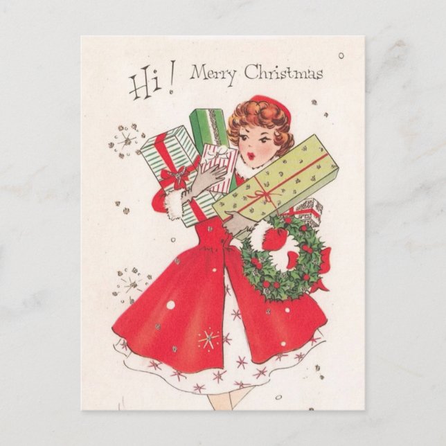 Vintag Retro Christmas Postkarte (Vorderseite)