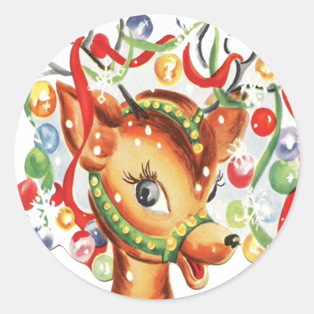 Vintag Retro Christmas Reindeer Confetti Runder Aufkleber (Vorderseite)