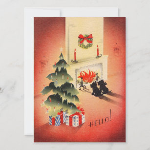 Vintag Retro Christmas Scotty Hunde Gewartet Feiertagskarte