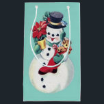 VINTAG RETRO CHRISTMAS SNOWMAN KLEINE GESCHENKTÜTE<br><div class="desc">BABY BLAUE VINTAGE CHRISTMAS SNOWMAN.</div>