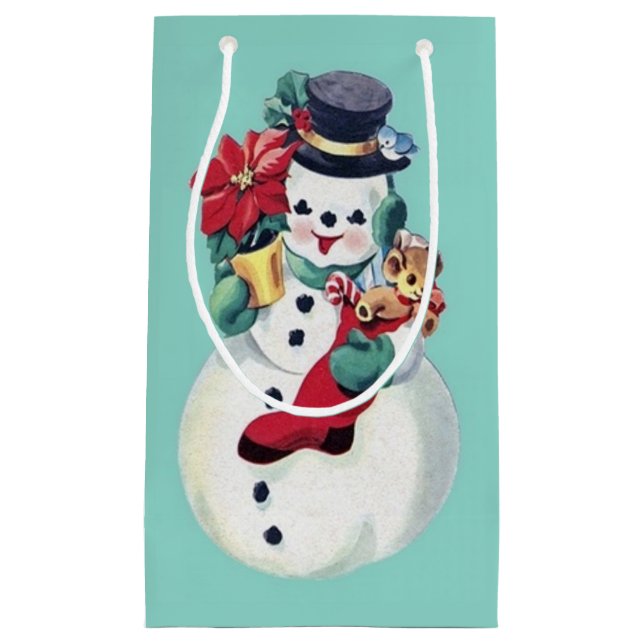 VINTAG RETRO CHRISTMAS SNOWMAN KLEINE GESCHENKTÜTE (Vorderseite)