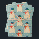 Vintag Retro Christmas Snowman Light Blue Geschenkpapier Set<br><div class="desc">Weihnachtsschneemann</div>