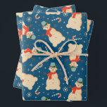 Vintag Retro Christmas Snowman und Candy Cane Geschenkpapier Set<br><div class="desc">Weihnachtsschneemann</div>