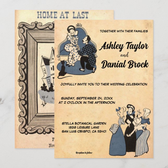 Vintag Retro Classic Romantischer 50er Rustikale H Einladung (Vorne/Hinten)