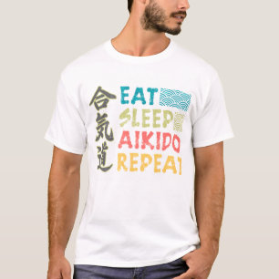 Vintag Retro essen Schlaf Aikido Wiederholung T -  T-Shirt