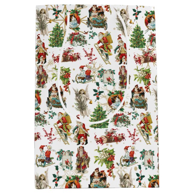 Vintag Retro Festlicher Weihnachtsfeiertag Mittlere Geschenktüte (Vorderseite)