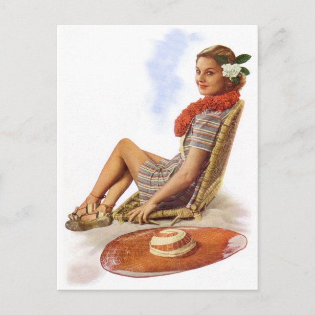 Vintag Retro Frauen Hawaii Urlaub Postkarte (Vorderseite)