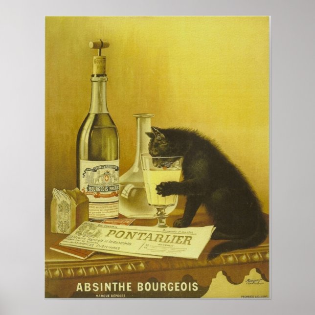 Vintag Retro French Absinthe Bourgeois Black Cat Poster (Vorne)