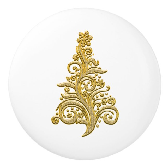 Vintag Retro Gold Christmas Tree Knob Keramikknauf (Vorderseite)