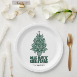 Vintag Retro Greenery Frohe Weihnachten Pappteller