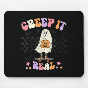 Vintag Retro Halloween Creep it real Ghost Boy Fa Mousepad
