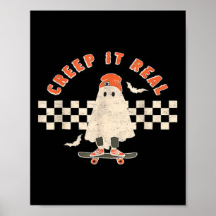 Vintag Retro Halloween Creep It Real Ghost Boy Fan Poster