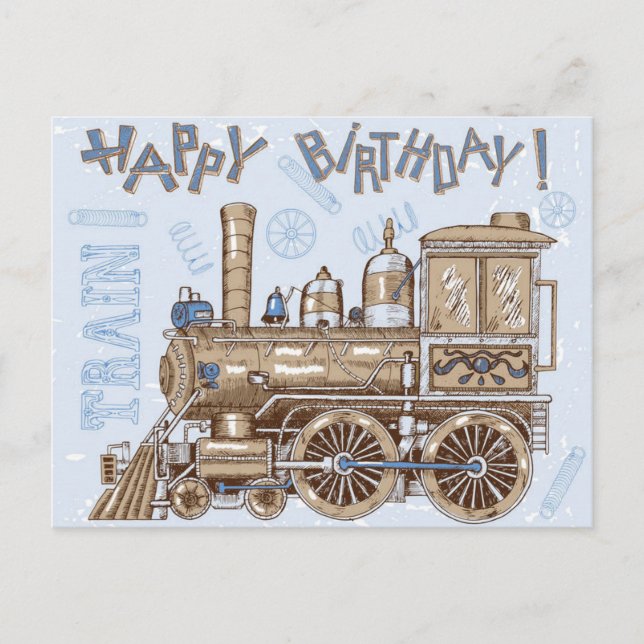 Vintag Retro Happy Birthday Train Feiertagspostkarte (Vorderseite)