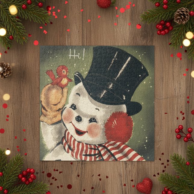 Vintag Retro Happy Snowman Holiday (Vintage Retro Happy Snowman Holiday Jigsaw Puzzle)